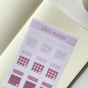 Agenda Stickers, Plaid Design Stamp Stickers, Pink Color, Aesthetic Sticker Sheet, Stationary Stickers, Cute Bujo Sticker Sheet