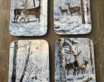 Juego de 4 platos decorativos "Winter Retreat" de Bradford Exchange, década de 1990.