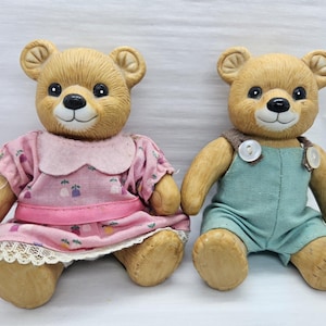 Jointed Ceramic Homco Bears Brother and Sister With Movable Arms and Legs Vintage 1970&#39;s