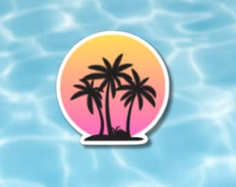 Sunset Palm Tree Sticker: Beach Vibes, Laptop Decal