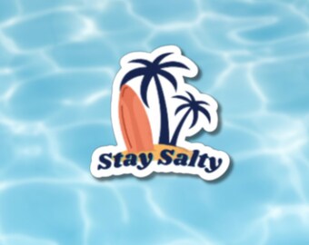 Stay Salty Sticker: Palm Tree, Surfboard, Beach Vibes