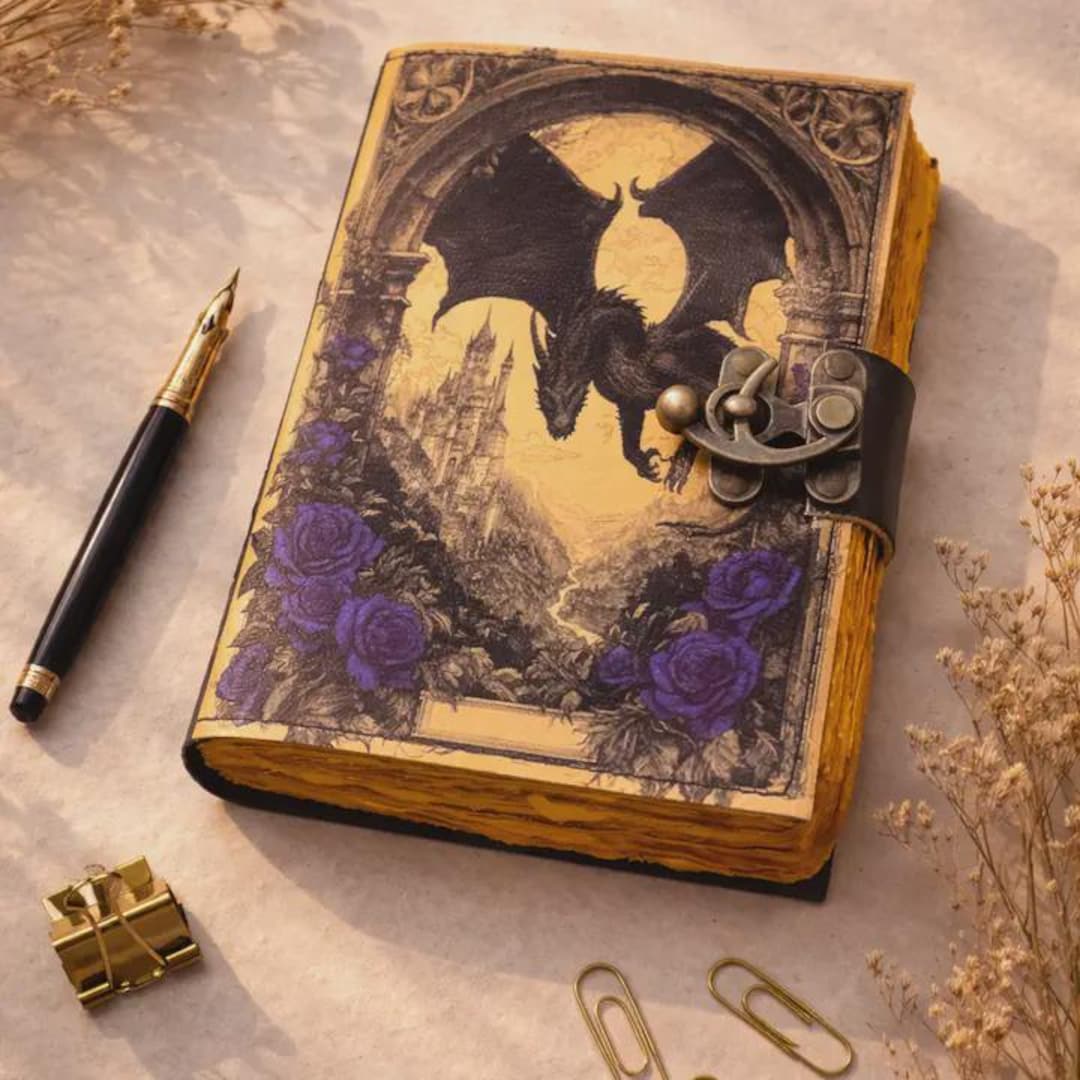 Dragon Leather Journal A5 Handmade Notebook With Lock, Gothic Fantasy ...