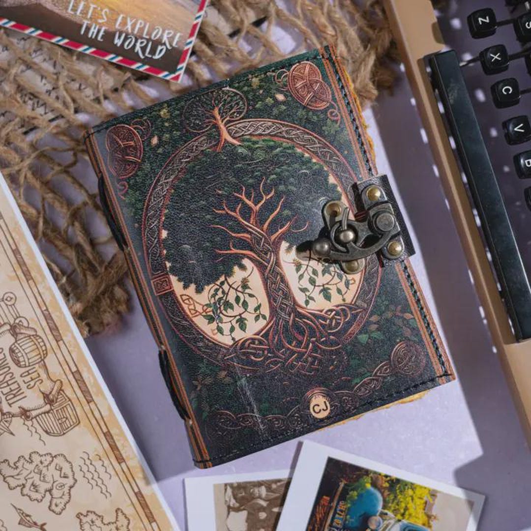 Tree of Life Leather Journal A5 Handmade Notebook With Lock, Celtic ...