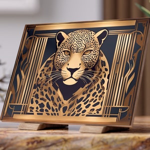 Art Nouveau & Art Deco Tiger Portrait Ceramic Tile, Ornate 1920s Style Pattern, Decorative 6x8 Photo Tile, Glossy and Matte Ceramic Wall Art