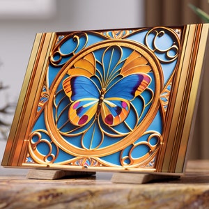 Art Nouveau & Art Deco Butterfly Ceramic Tile, Ornate 1920s Style Pattern, Decorative 6x8 Photo Tile, Glossy and Matte Ceramic Wall Art