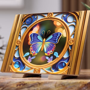 Art Nouveau & Art Deco Butterfly Ceramic Tile, Ornate 1920s Style Pattern, Decorative 6x8 Photo Tile, Glossy and Matte Ceramic Wall Art