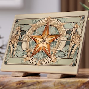 Art Nouveau & Art Deco Star Portrait Ceramic Tile, Ornate 1920s Style Pattern, Decorative 6x8 Photo Tile, Glossy and Matte Ceramic Wall Art