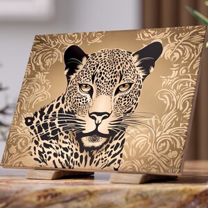Art Nouveau & Art Deco Tiger Portrait Ceramic Tile, Ornate 1920s Style Pattern, Decorative 6x8 Photo Tile, Glossy and Matte Ceramic Wall Art