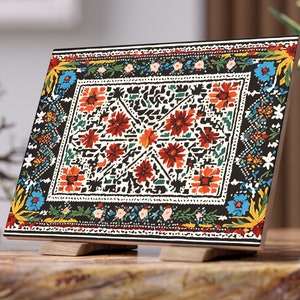 Tatreez Embroidery Art Ceramic Tile, Palestinian Decorative Tile, Middle Eastern Sign, Free Palestine Wall Art, Living Room Decoration Gift