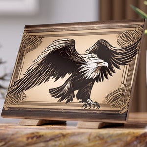 Art Nouveau & Art Deco Eagle Portrait Ceramic Tile, Ornate 1920s Style Pattern, Decorative 6x8 Photo Tile, Glossy and Matte Ceramic Wall Art