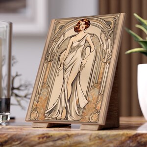 Art Nouveau & Art Deco Woman Portrait Ceramic Tile, Ornate 1920s Style Pattern, Decorative 6x8 Photo Tile, Glossy and Matte Ceramic Wall Art
