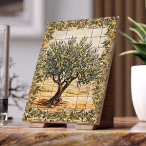 Palestine Olive Tree Ceramic Tile Art, Middle Eastern Decor