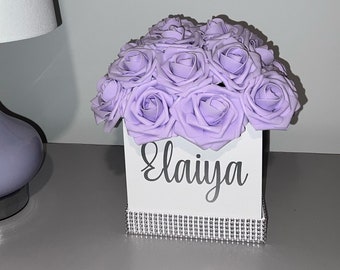 Personalized Name Flower Box, Rose Box, Bling Box, Luxury Flower Box, Glam Decor, Vanity Decor, Office Decor, Home Decor, Girl's Room Decor