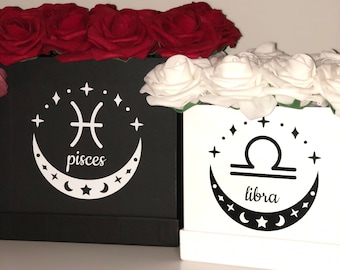 Zodiac Sign Flower Box, Rose Box, Luxury Flower Box, Gift, Horoscope, Home Decor, Vanity Decor, Glam, Gift Box, Rose Box, Roses , Astrology
