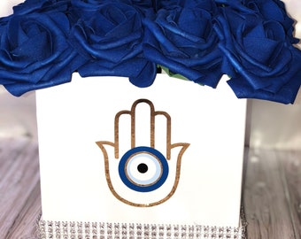 Evil Eye Rose Box, Hamsa Blumenkasten, Evil Eye Charm, Wohnkultur, Raumdekor, Eitelkeit Decor, Home Office Decor, Schutzblumenbox, Rosen,