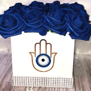 Evil Eye Rose Box, Hamsa Flower Box, Evil Eye Charm, Home Decor, Room Decor, Vanity Decor, Home Office Decor, Protection Flower Box, Roses,