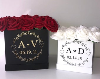 Flower Box, Rose Box, Couples Initials and Date, Couple Gift, Wedding Gift, Engagement  Gift, Home Decor, Bedroom Decor, Glam Decor