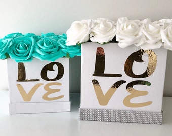 Love Flower Box, Rose Box, Valentine's Day, Luxury Flower Box, Vanity Decor, Roses, Flower Box Arrangement, Flower Bouquet, Home Decor, Glam