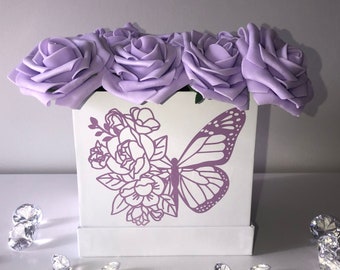 Butterfly and Flowers Rose Box, Flower Box, Butterfly Rose Flower Box, Luxury Flower Box, Home Decor, Office Decor, Vanity Decor Room Decor