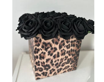 Leopard Flower Box, Rose Box, Glam Room Decor, Gifts for Her, Vanity Leopard Decor, Leopard Lover, Luxury Flower Box, Office Home Decor