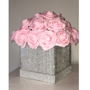 Rhinestone Flower Box, Bling Box, Rose Box, Luxury Flower Box, Glam Decor, Vanity Decor, Office Decor, Home Decor, Bling Flowers image 1