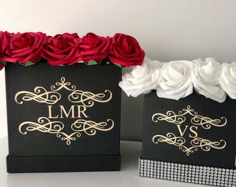 Monogramm Blumenbox, Rosenbox, Initialen, Luxus Blumenbox, Glam Decor, Vanity Decor, Geschenkidee, Monogramm Blumenbox, Geschenkbox, Bling Box