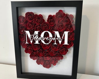 Mom I Love You Shadow Box Frame, Heart Shadow Box, Home Decor, Mother's Day Gift, Special Mom Frame, Home Decor, Office Decor, Flower Heart