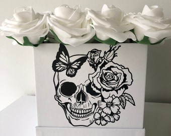 Skull with Butterfly and Flowers, Flower Box, Skull Flower Box, Rose Box, Room Decor, Home Decor, Glam Decor Vanity Decor Luxury Flower Box