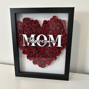 Mama Kocham Cię Ramka Cienia Pudełko, Pudełko Cienia Serca, Wystrój Domu, Prezent na Dzień Matki, Specjalna Ramka Mamy, Wystrój Domu, Wystrój Biura, Kwiatowe Serce