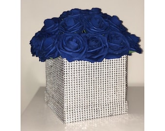 Rhinestone Flower Box, Bling Box, Rose Box, Luxury Flower Box, Glam Decor, Vanity Decor, Office Decor, Home Decor, Bling Flowers, Glam Room