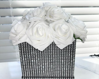 Rhinestone Flower Box, Bling Box, Rose Box, Luxury Flower Box, Glam Decor, Vanity Decor, Office Decor, Home Decor, Bling Flowers