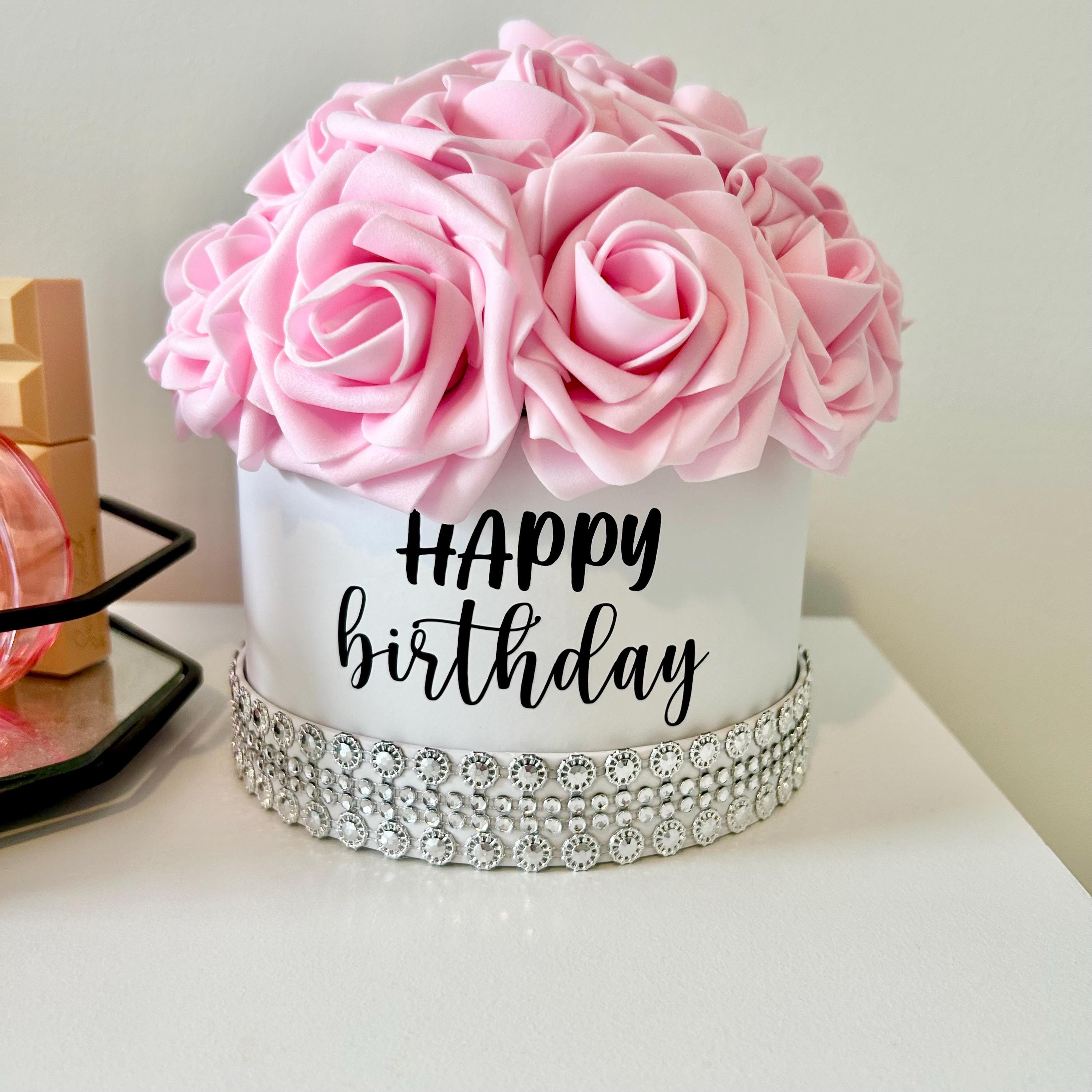Happy Birthday Rose Box, Luxus Blumengeschenk, Glam Decor, Party Mittelpunkt, Partydekoration, Geburtstagsgeschenkidee, Luxus Blumenbox