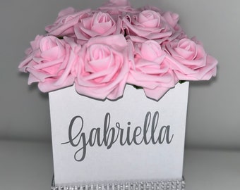 Personalized Name Flower Box, Rose Box, Bling Box, Luxury Flower Box, Glam Decor, Vanity Decor, Office Decor, Home Decor, Girl's Room Decor