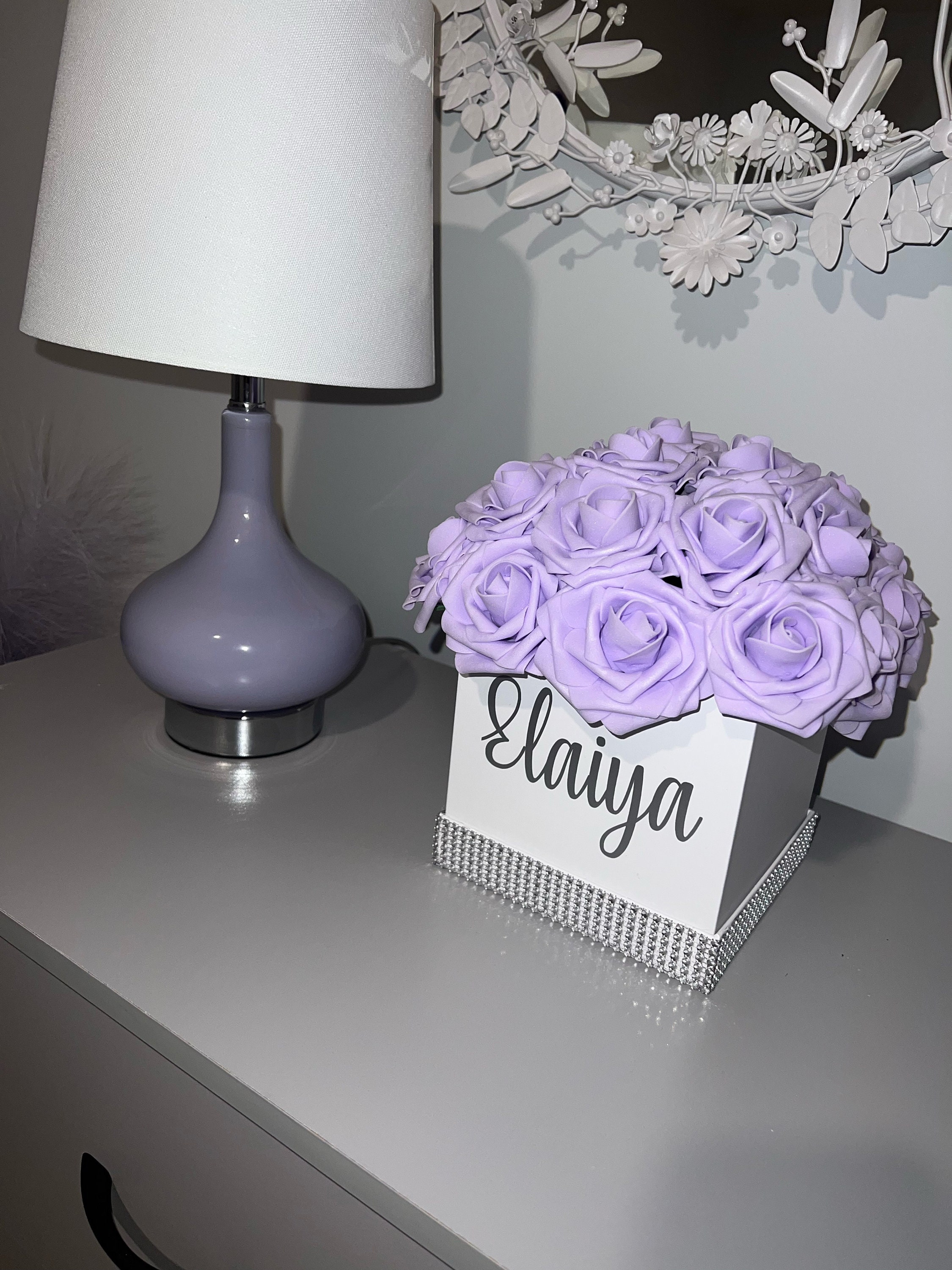 Personalized Name Flower Box Rose Box Bling Box Luxury 