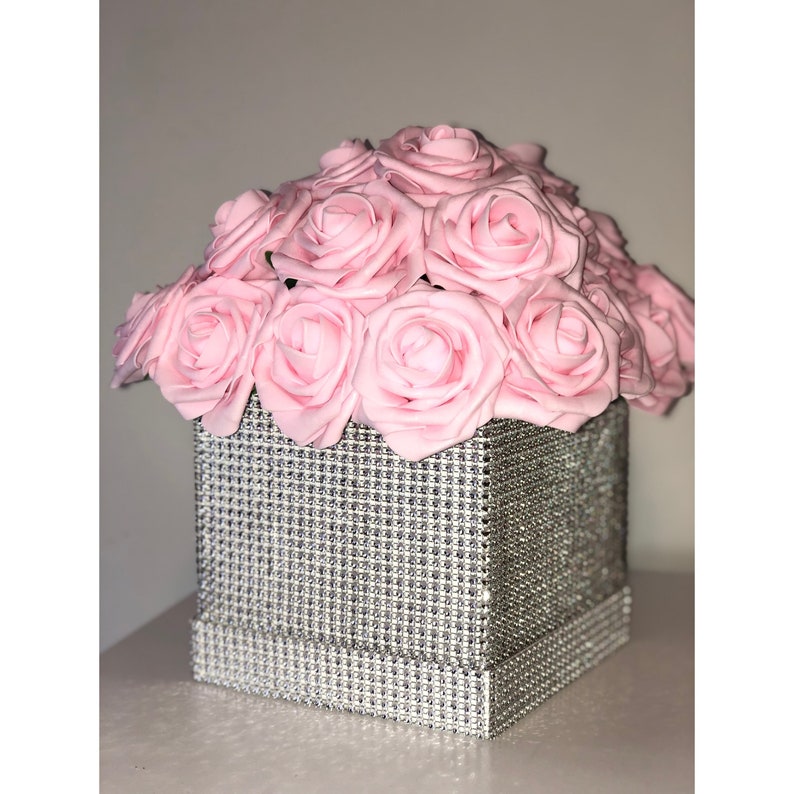 Rhinestone Flower Box, Bling Box, Rose Box, Luxury Flower Box, Glam Decor, Vanity Decor, Office Decor, Home Decor, Bling Flowers image 1