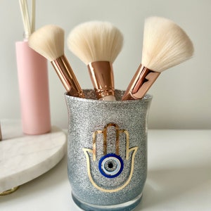 Hamsa Evil Eye Makeup Brush Holder, Pencil Pen Holder, Vanity Decor, Vanity Accessories, Office Accessories, Office Decor,Room Decor, Makeup