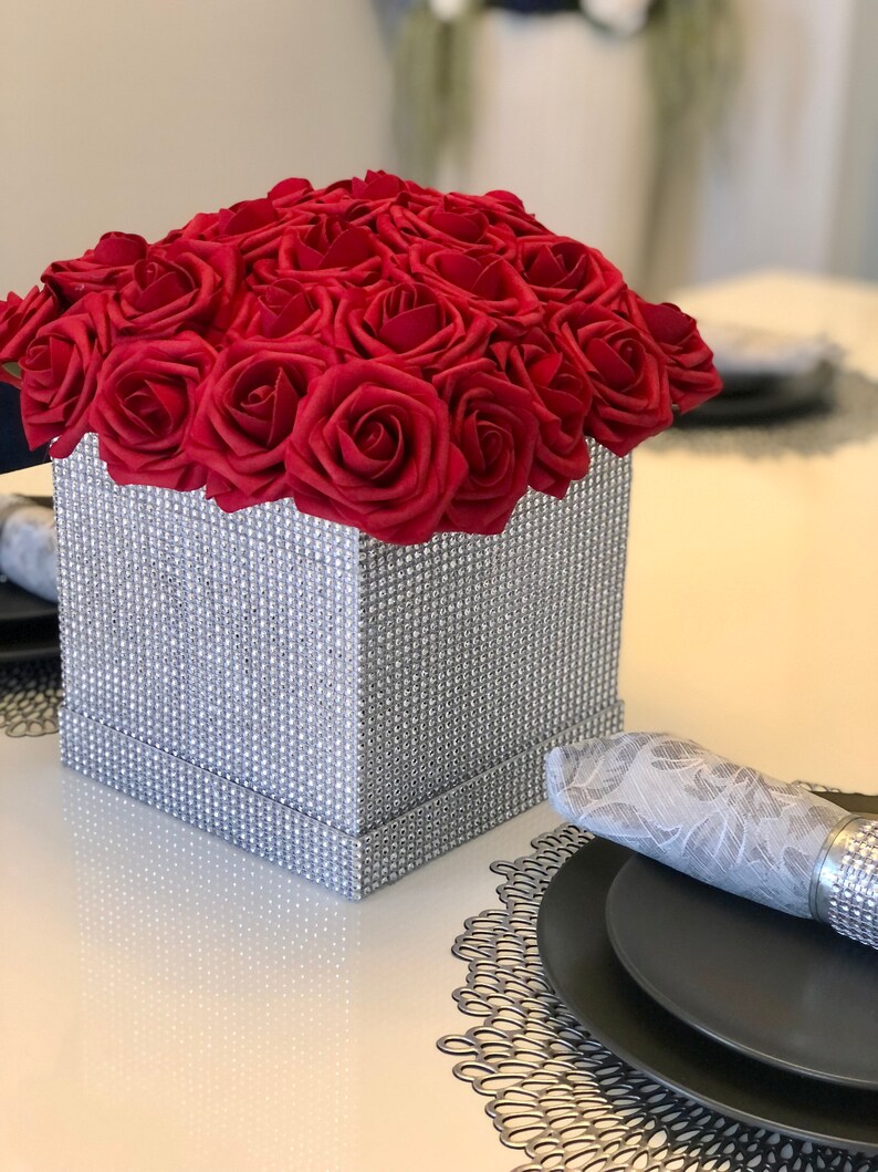 Rhinestone Flower Box, Bling Box, Rose Box, Luxury Flower Box, Glam Decor, Vanity Decor, Office Decor, Home Decor, Bling Flowers, Glam Room image 7