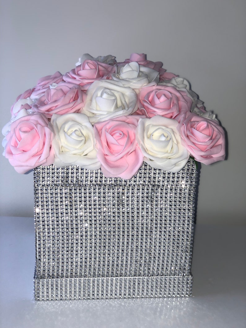 Rhinestone Flower Box, Bling Box, Rose Box, Luxury Flower Box, Glam Decor, Vanity Decor, Office Decor, Home Decor, Bling Flowers image 8