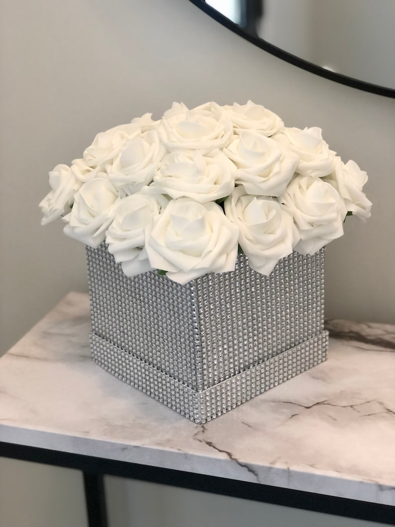 Rhinestone Flower Box, Bling Box, Rose Box, Luxury Flower Box, Glam Decor, Vanity Decor, Office Decor, Home Decor, Bling Flowers, Glam Room image 10