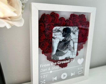 Heart Shadow Box, Paper Flowers, Couples Special Song, Wedding Song, Gift for Couple, Photo Frame, Home Room Decor, Personalized Gift