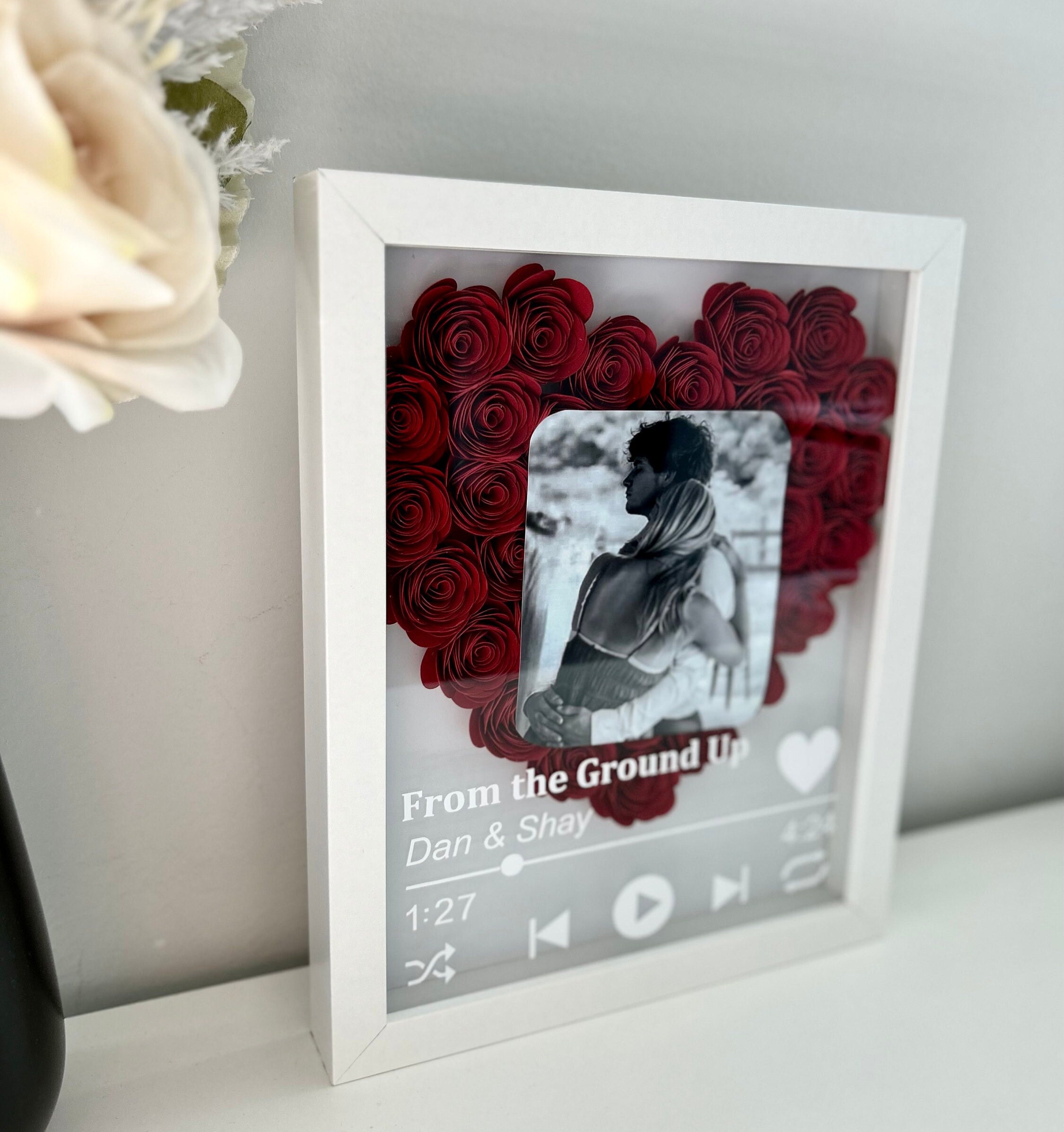Personalized Song & Photo Heart Shadow Box: Paper Flower Decor - Etsy