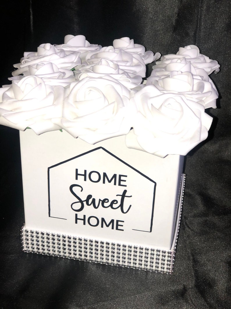 Home Sweet Home Flower Box, Home Decor, Housewarming Gift, Rose Box, Flower Box image 1