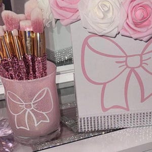 Bow Makeup Brush Holder, Vanity Decor, Vanity Accessories, Makeup, Vanity Organization, Glam Room, Pen Pencil Holder Desk Accessories
