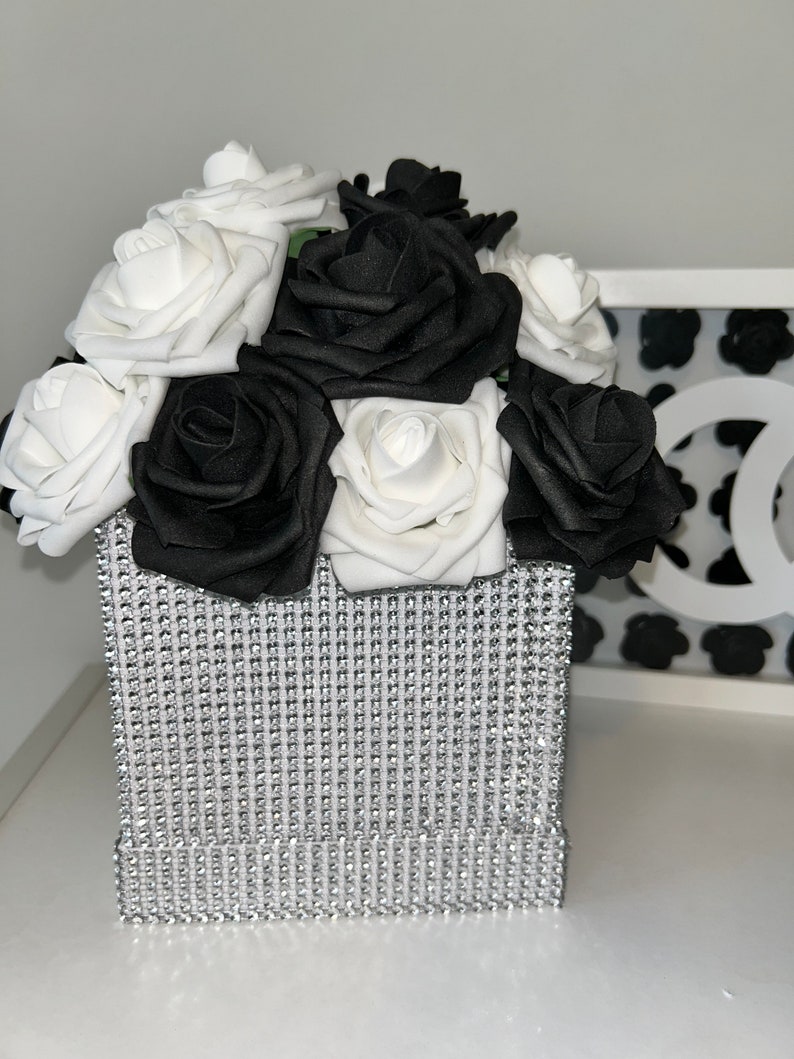 Rhinestone Flower Box, Bling Box, Rose Box, Luxury Flower Box, Glam Decor, Vanity Decor, Office Decor, Home Decor, Bling Flowers image 2