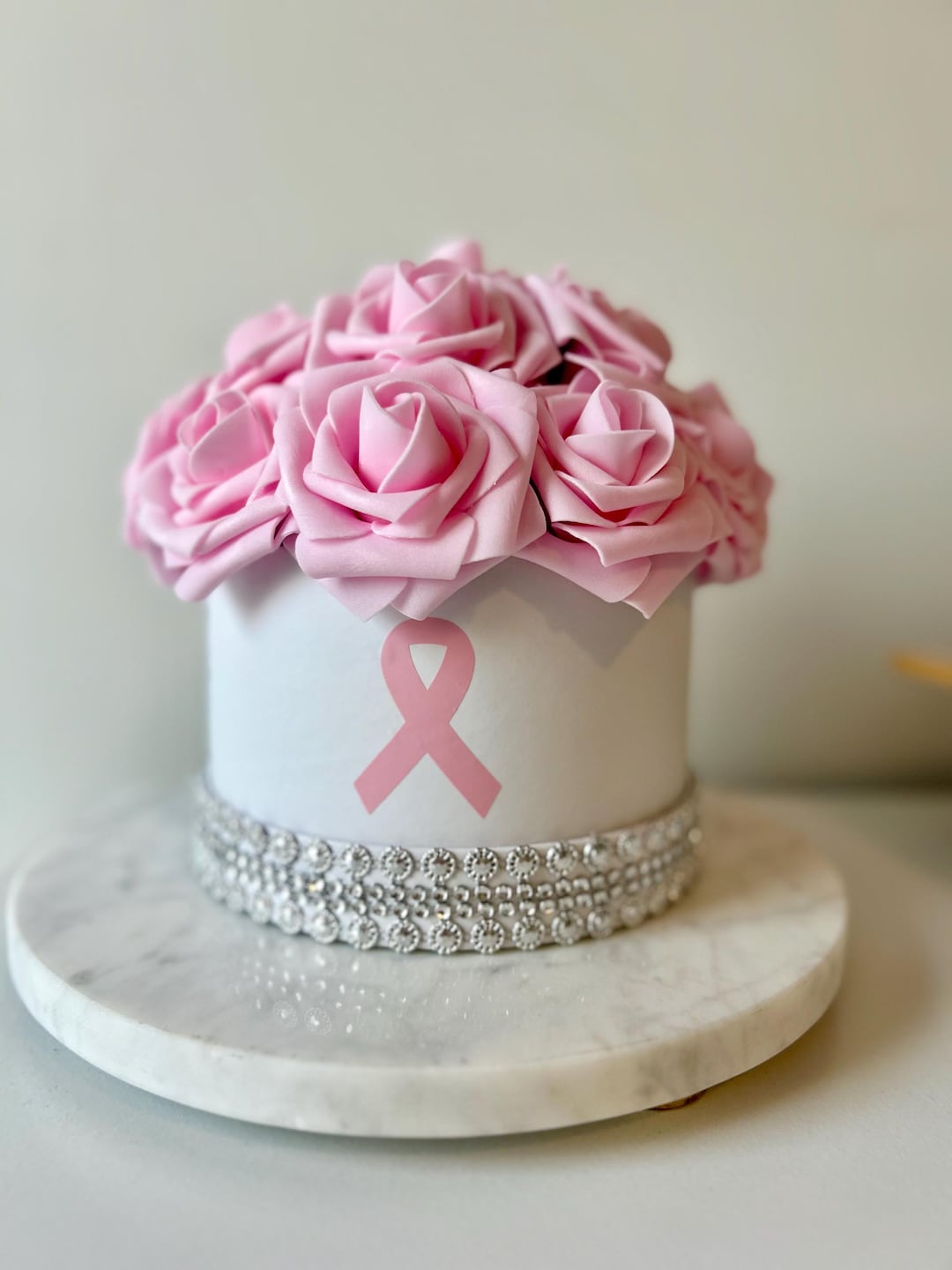 Breast Cancer Awareness Ribbon Rose Box: Luxury Flower Gift, Glam Decor ...