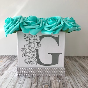 Initial Floral Flower Rose Box, Name Initial, Flower Box, Roses, Room Decor, Girls Room, Bedroom Decor,  Vanity Decor Home Office Decor