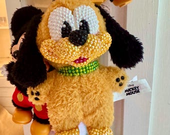 Custom bling Pluto Plush Keychain – Rhinestone Pop Mart Disney Dog – One of a Kind Sparkly Bag Charm