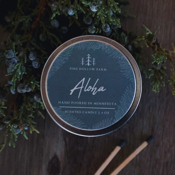 Aloha Soy Candle, Tin Travel Candle, Handmade Soy Wax Candles, Fresh Candle, Wood Wick Candles, 100% Soy Wax, Clean Candles