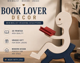 Bokälskareinredning | Lässkulptur | Minimalistisk läsargåva | Bokmal-heminredning | Modern bokhyllekonst | 3D-utskriven läsarfigur