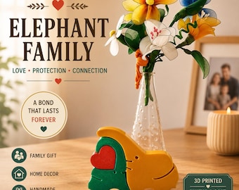 Elephant Family with Heart Decor | Parent & Baby Elephant Sculpture | Symbol of Love - Protection | Unique Home Decor Gift | 3D Printed Art